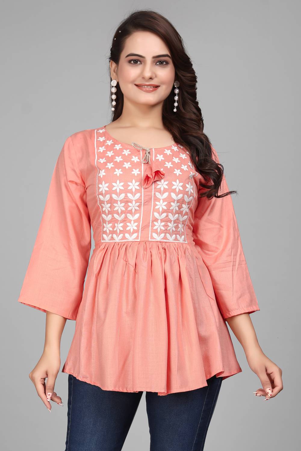 Atierking Formal Embroidered Women Brown Top