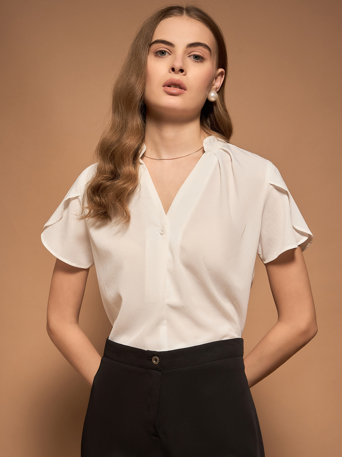Image of Berrylush BIZwear Formal Solid Women White Top