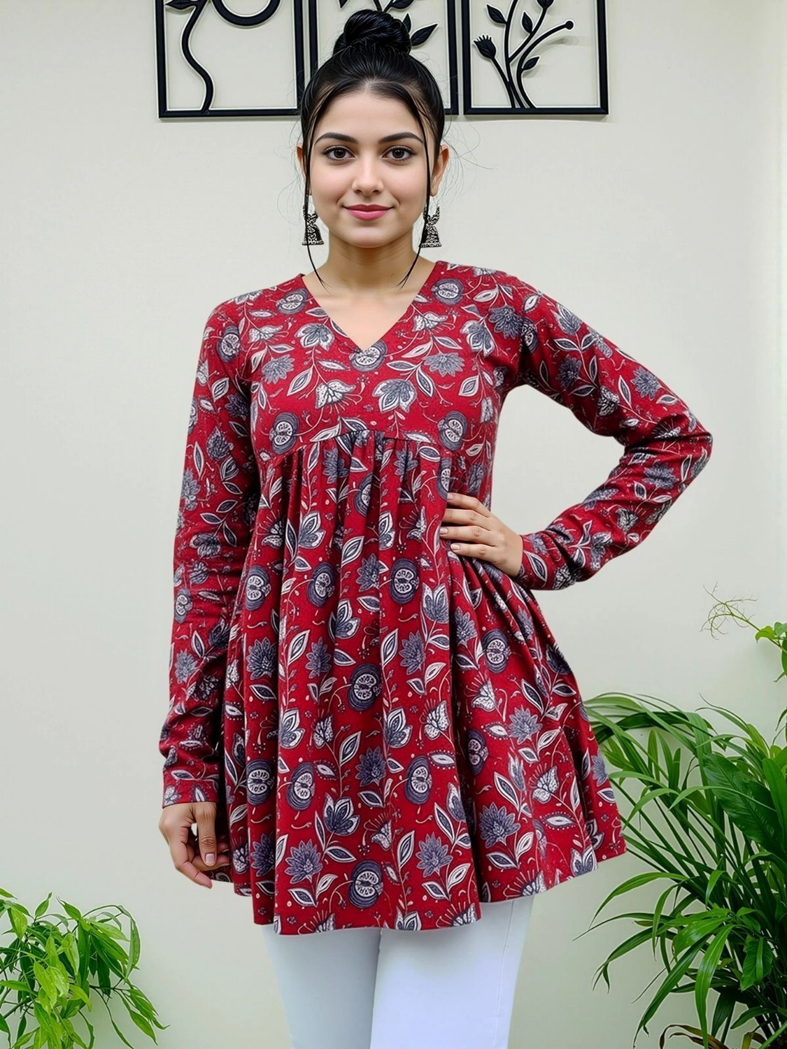 Image of Aadinath Fashion Casual Printed, Ethnic Motifs Women Red Top