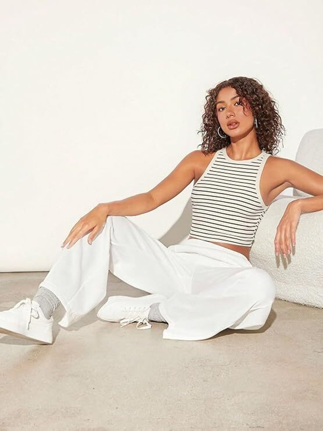 Image of MIXFIT Casual Solid Women Black, White Top