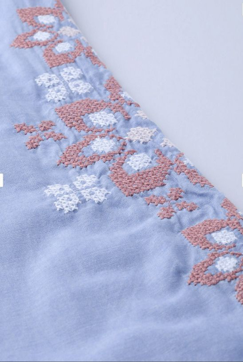 Image of FASHION INK Casual Embroidered Women Blue Top