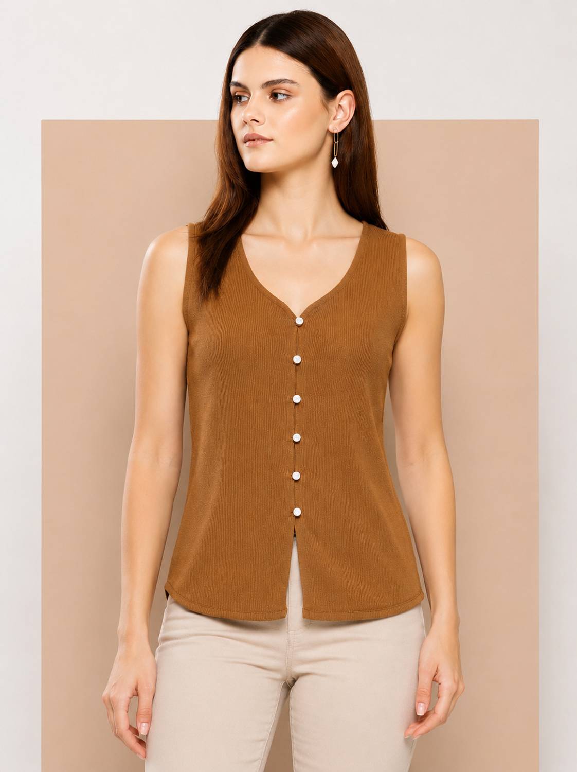 AROD Casual Self Design Women Brown Top
