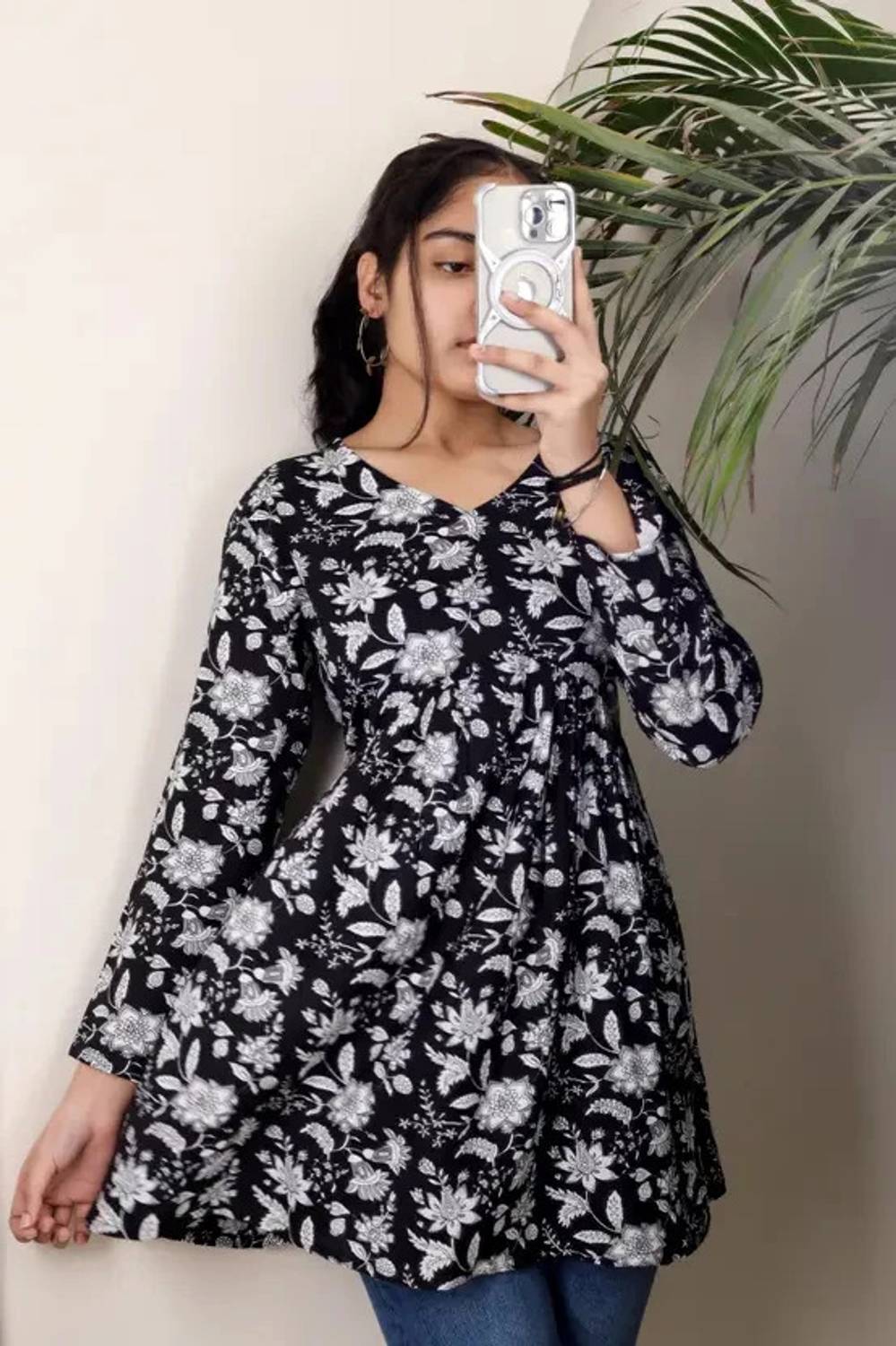 Alzara Casual Printed Women Black Top