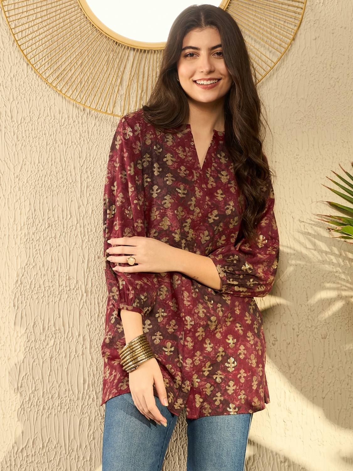 AHIKA Casual Printed Women Maroon Top
