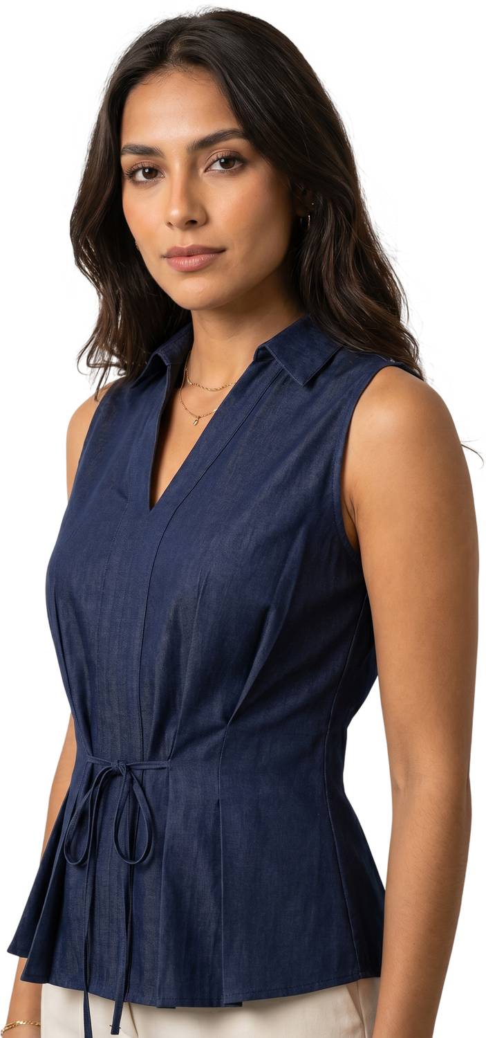 moomaya Casual Solid Women Blue Top - Buy moomaya Casual Solid