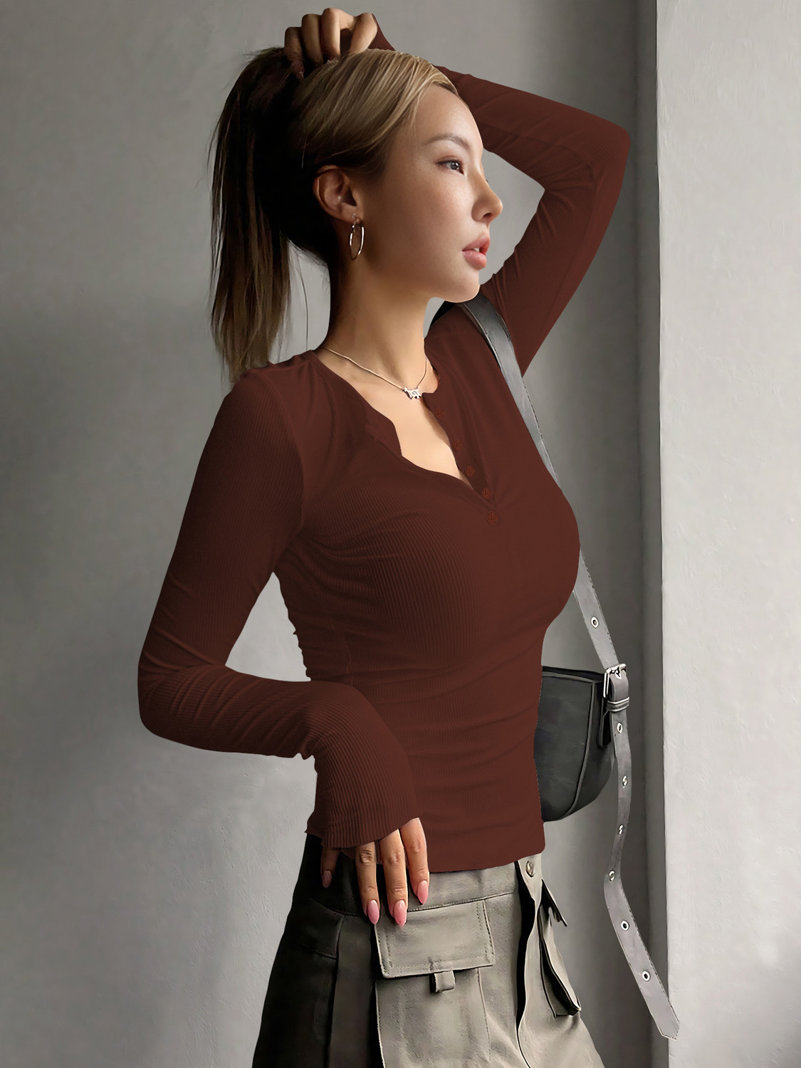 Image of Kashonaa Casual Solid Women Brown Top
