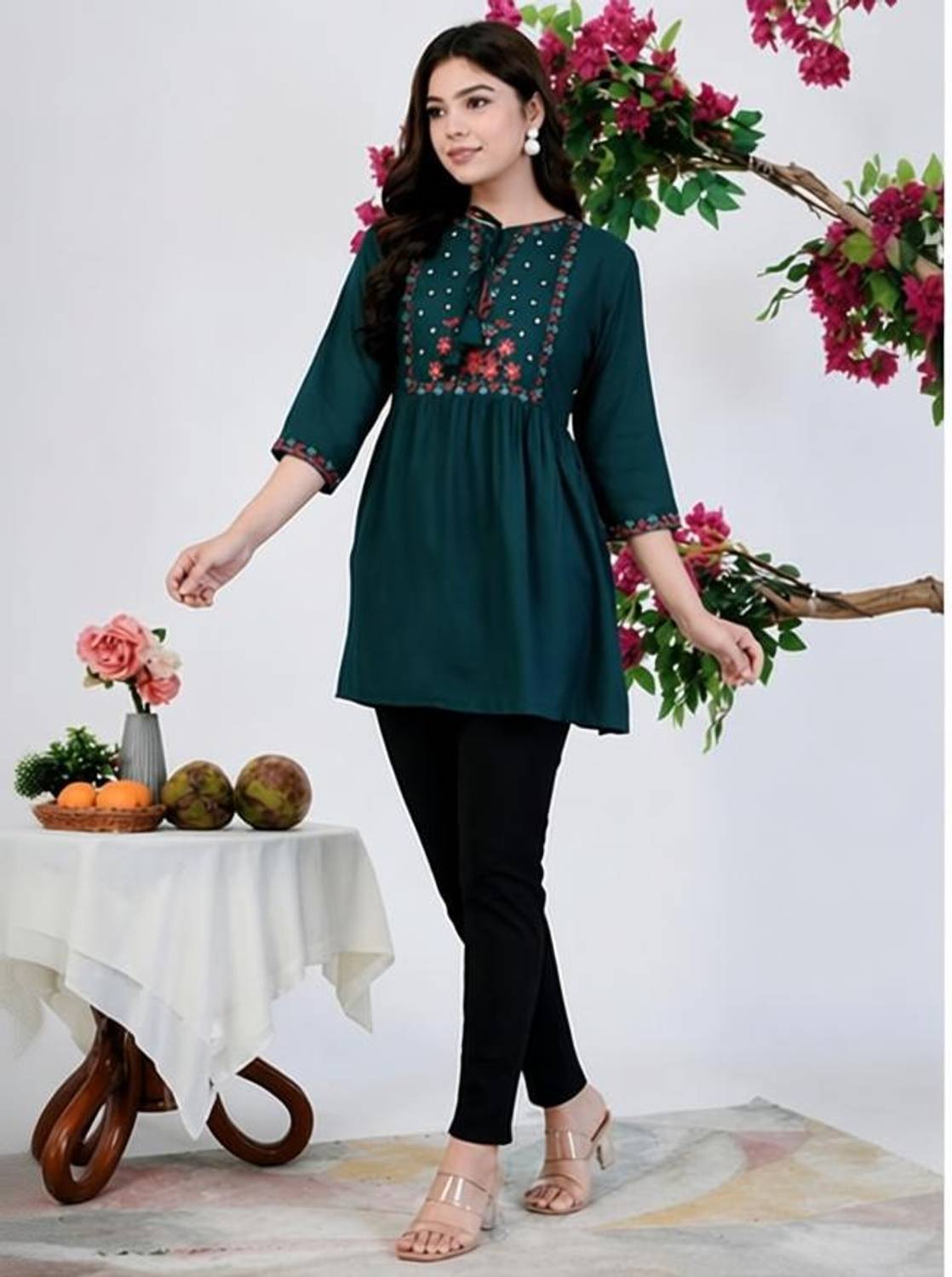 Aalso Casual Embroidered Women Green Top