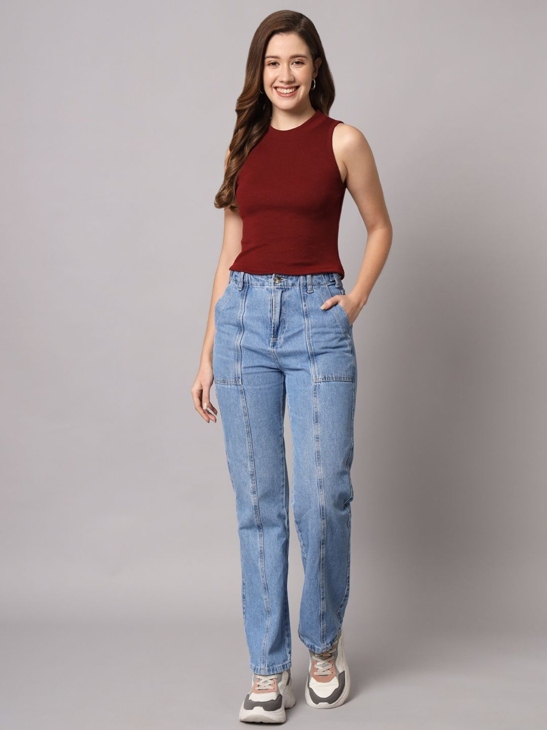 Image of FUNDAY FASHION Casual Solid Women Maroon Top