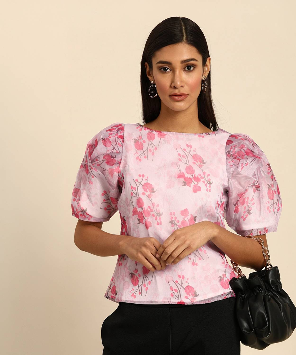 ATHENA Casual Floral Print Women Pink Top