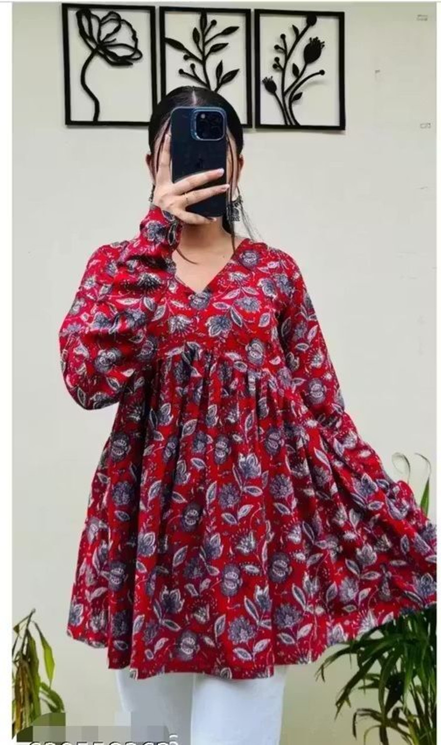 Image of BIBHATSU Casual Floral Print, Printed Women Red, Pink Top