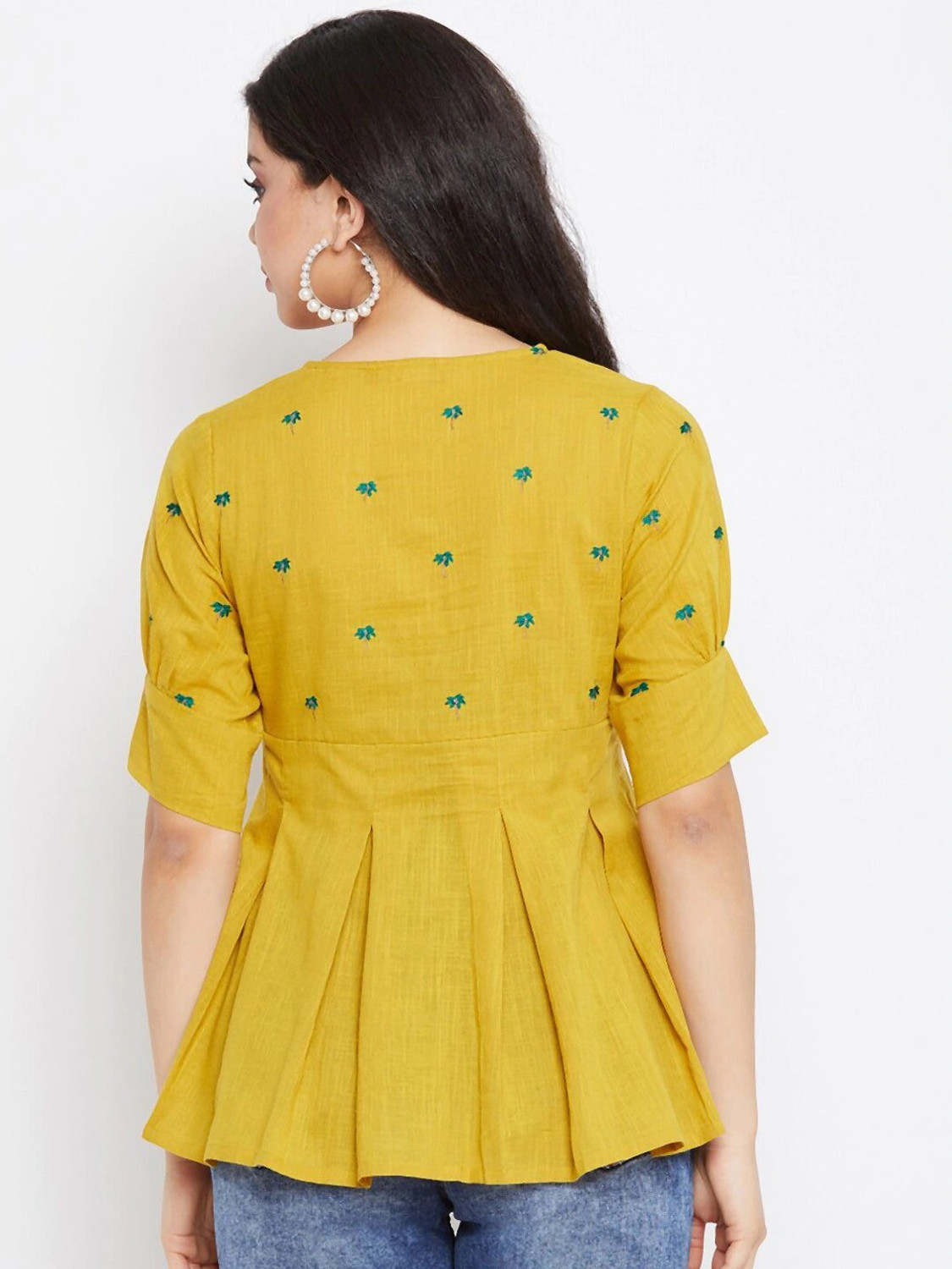 Image of WineRed Casual Embroidered Women Yellow Top