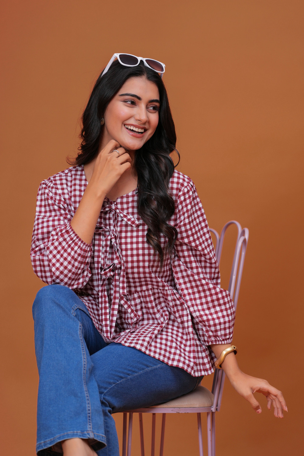 Image of GIGNAR Casual Checkered Women Red, White Top