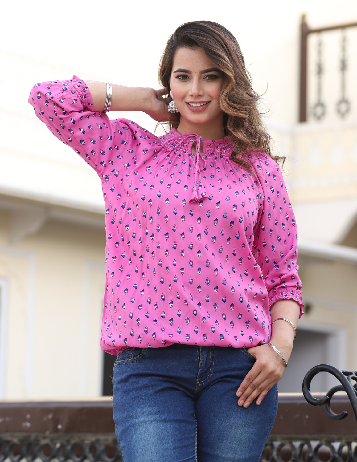 Image of himanc Casual Printed Women Pink Top