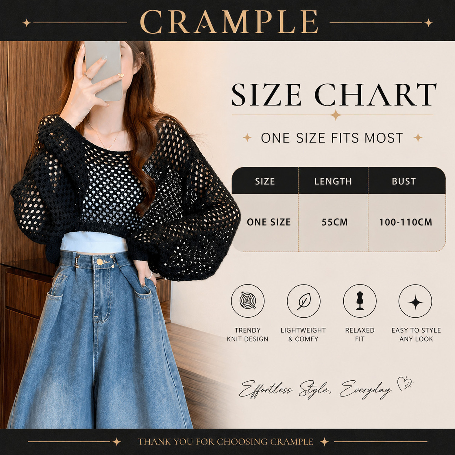Image of CRAMPLE Casual Self Design, Lace Women Black Top