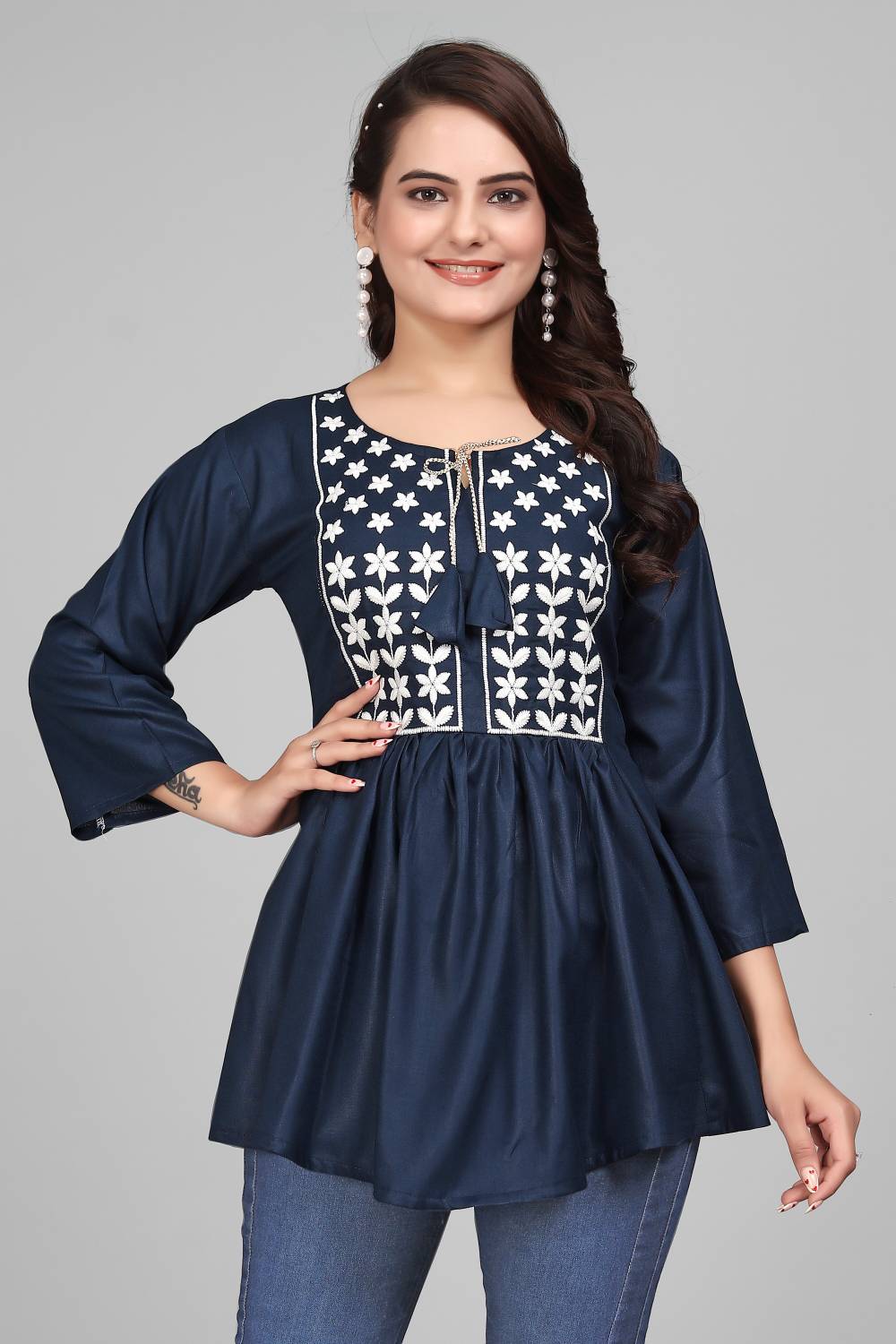 Atierking Formal Embroidered Women Green Top