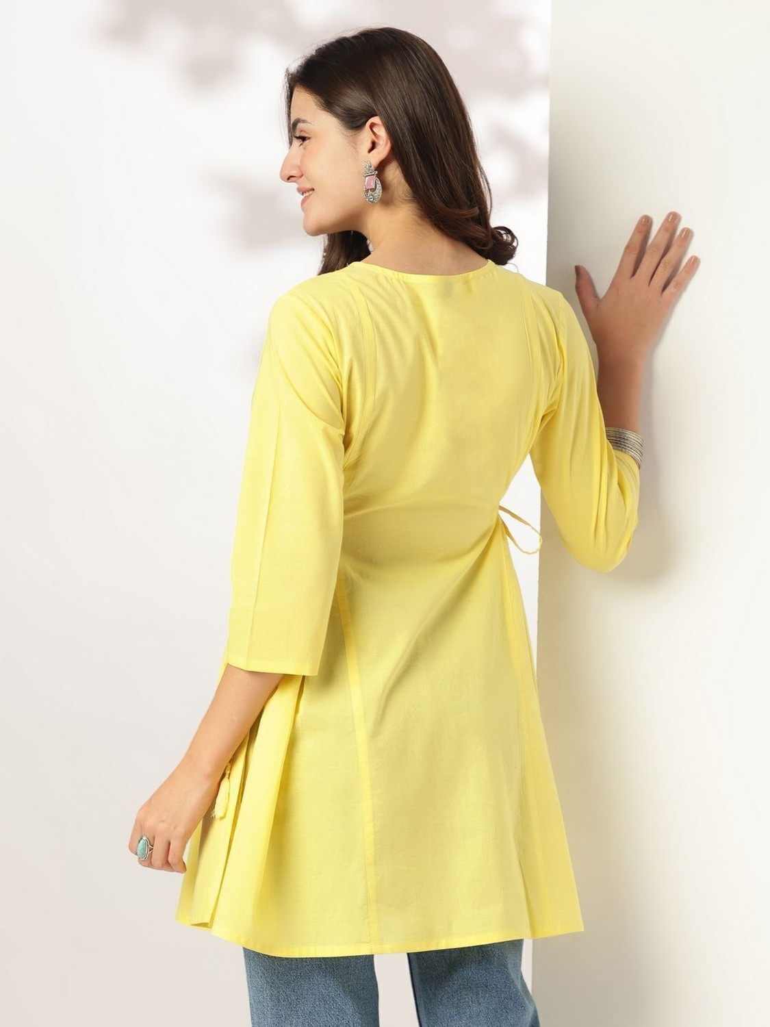 Image of Janasya Casual Embroidered Women Yellow Top