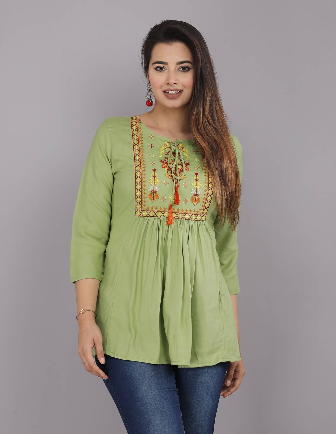 Rd fashion Casual Embroidered Women Light Green Top