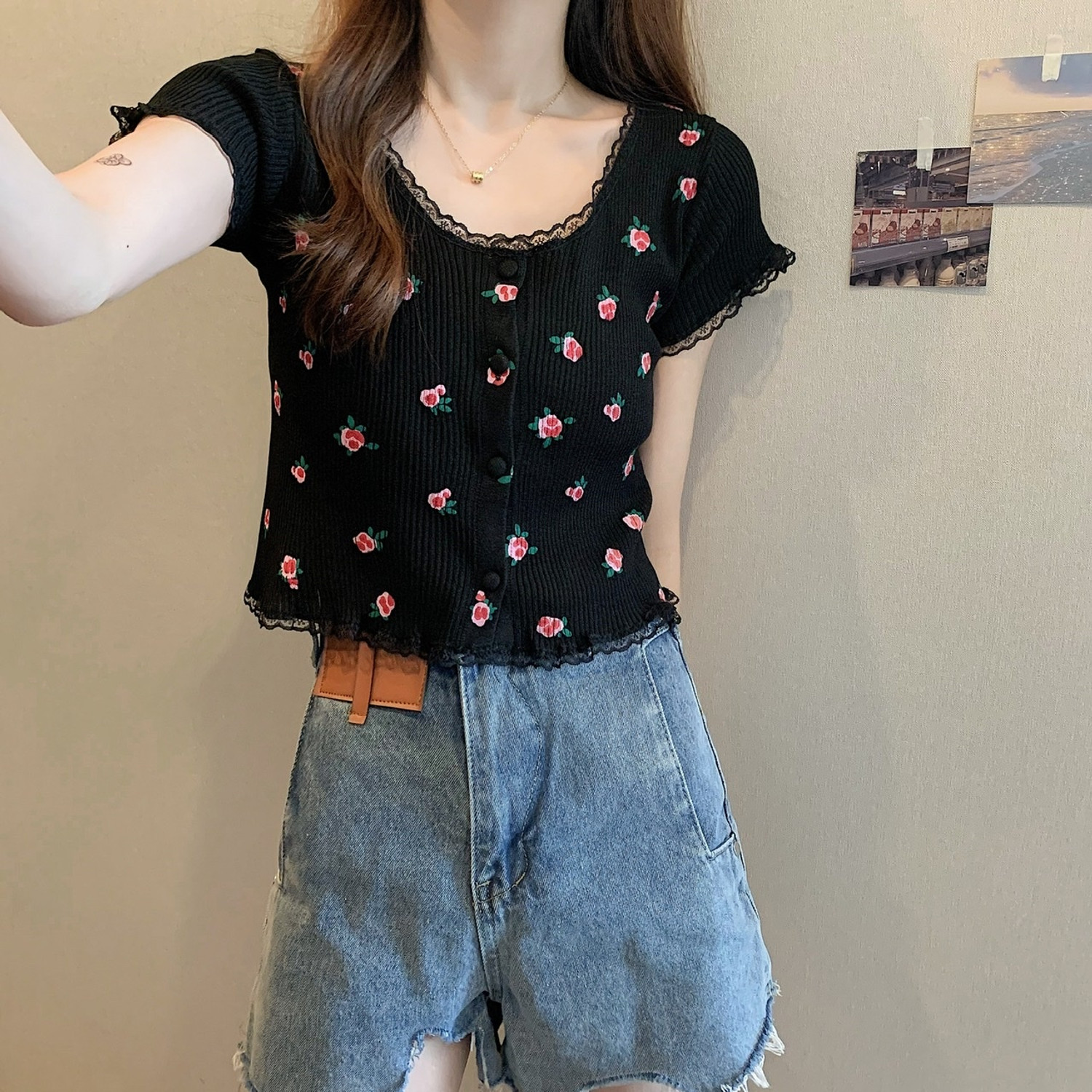Image of AKA Casual Printed Women Black Top