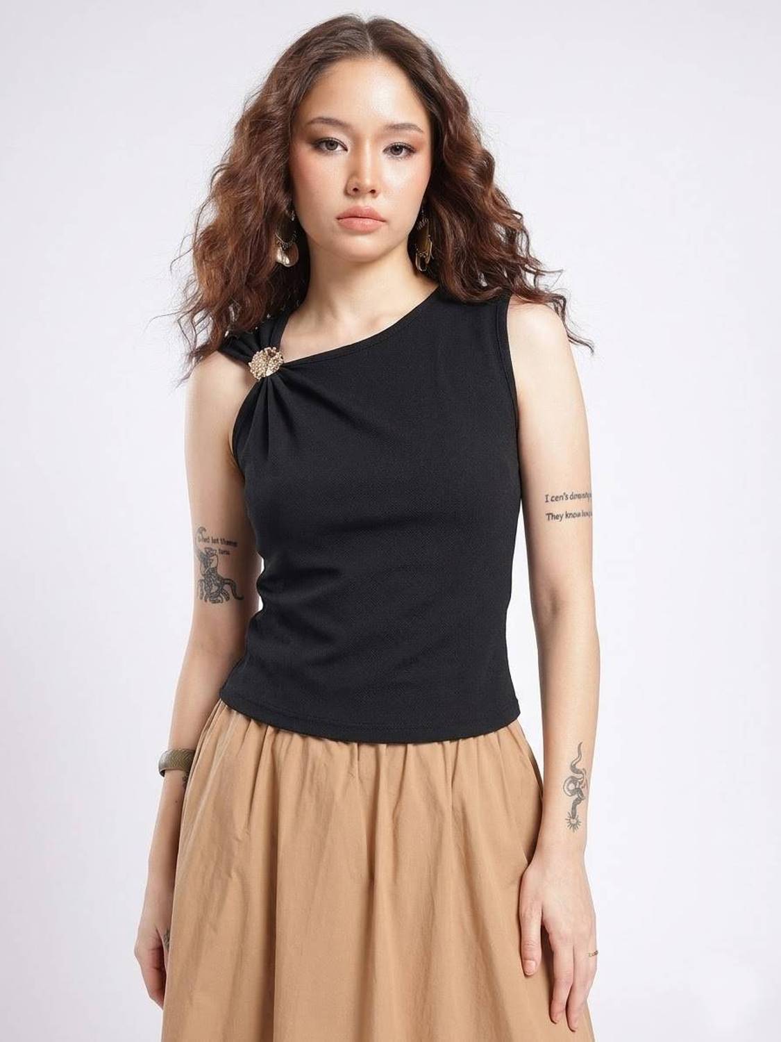 AROD Casual Solid Women Black Top