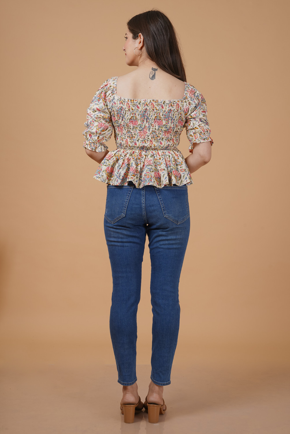 Image of INDIANIC Casual Printed Women Beige Top