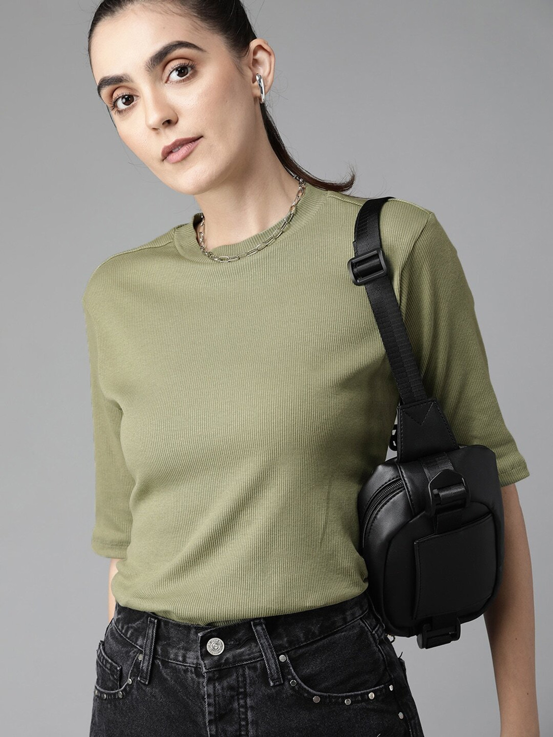 Image of Roadster Casual Solid Women Dark Green Top
