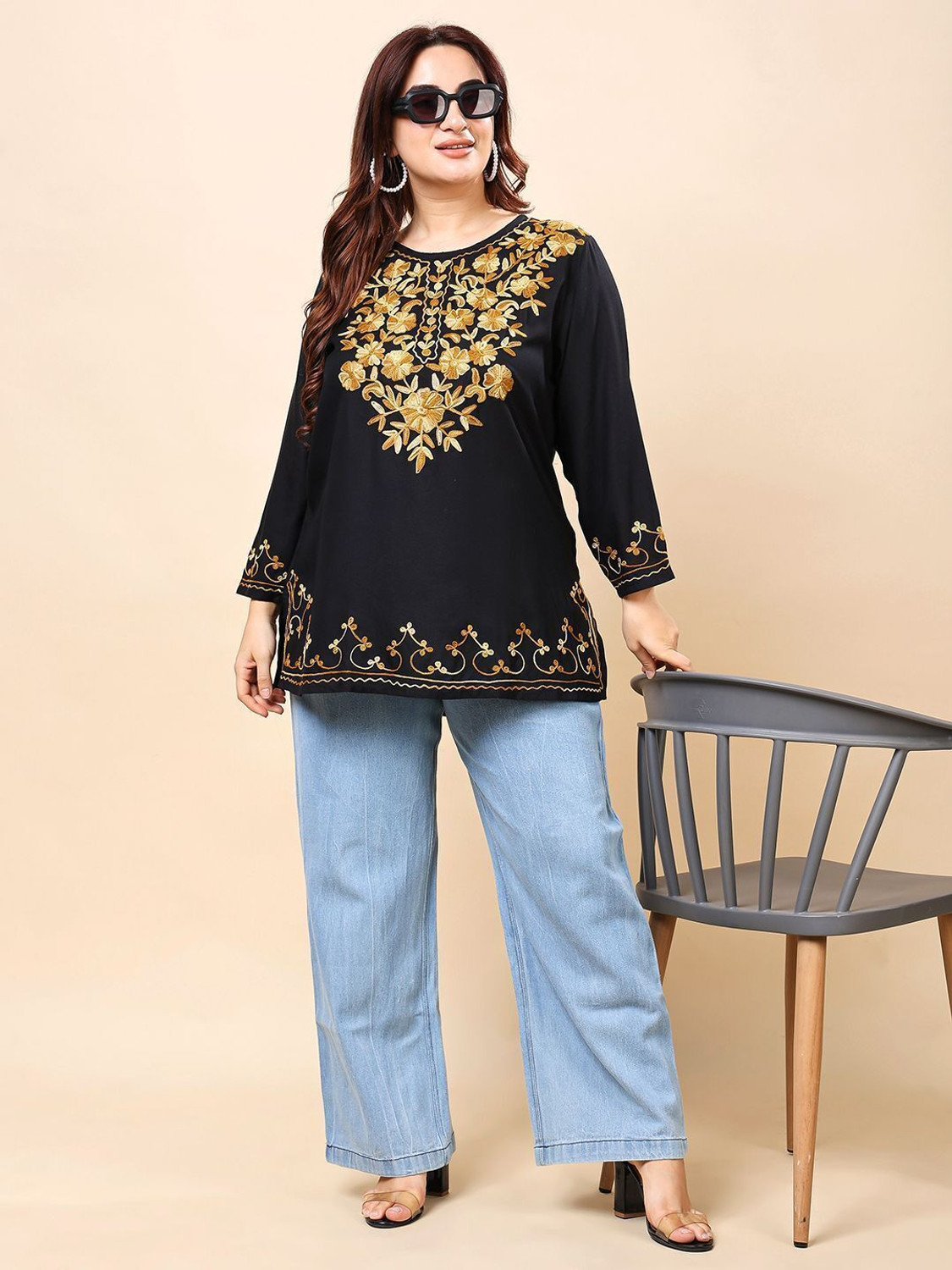 Image of VAAMII Casual Embroidered Women Black Top