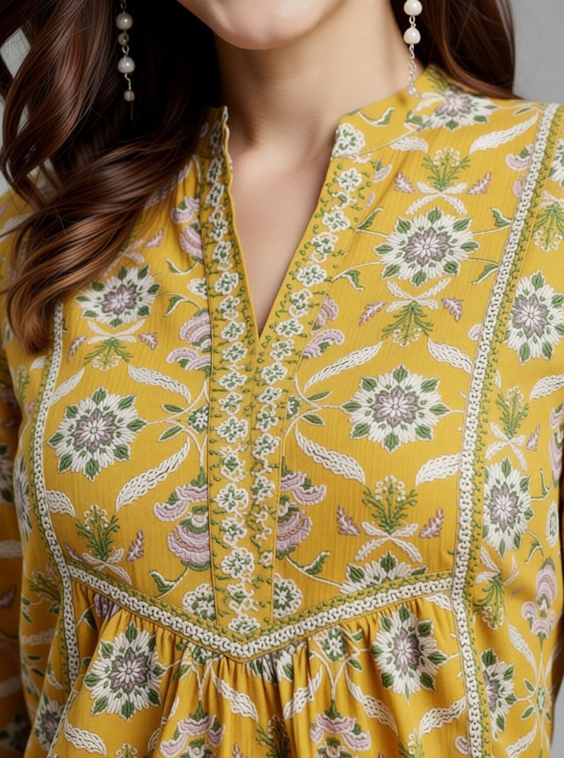 Image of DORIYA Casual Floral Print Women Yellow Top