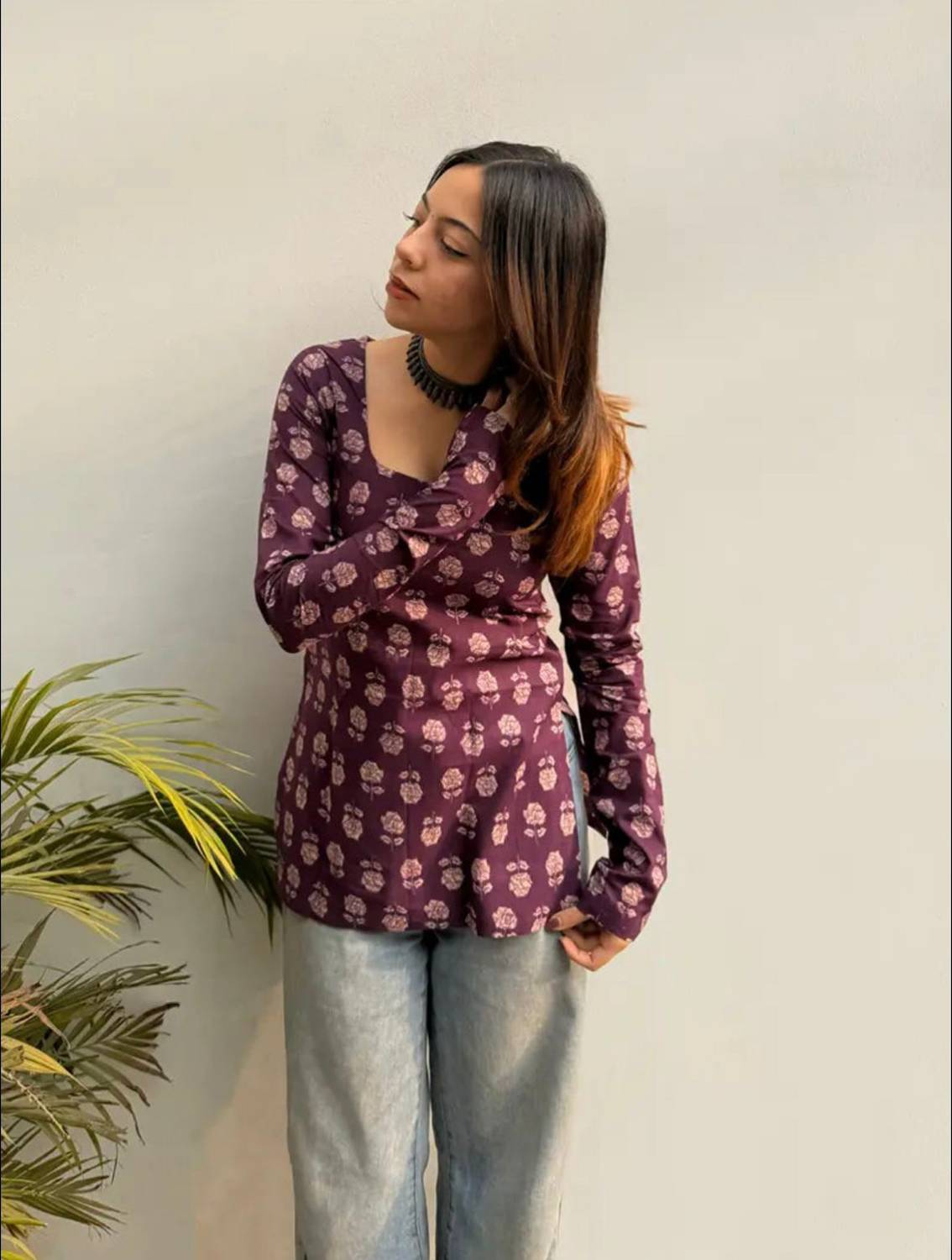 BL Textile Party Floral Print, Printed Women Brown Top