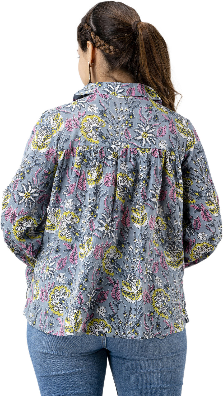 Image of DMP EXPORT Party Floral Print Women Grey Top