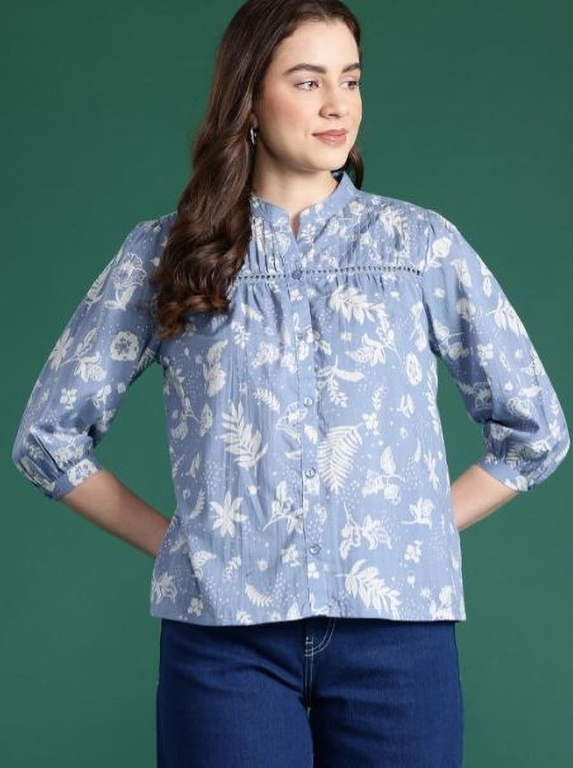 Image of Fab8Sight Casual Printed Women Blue Top