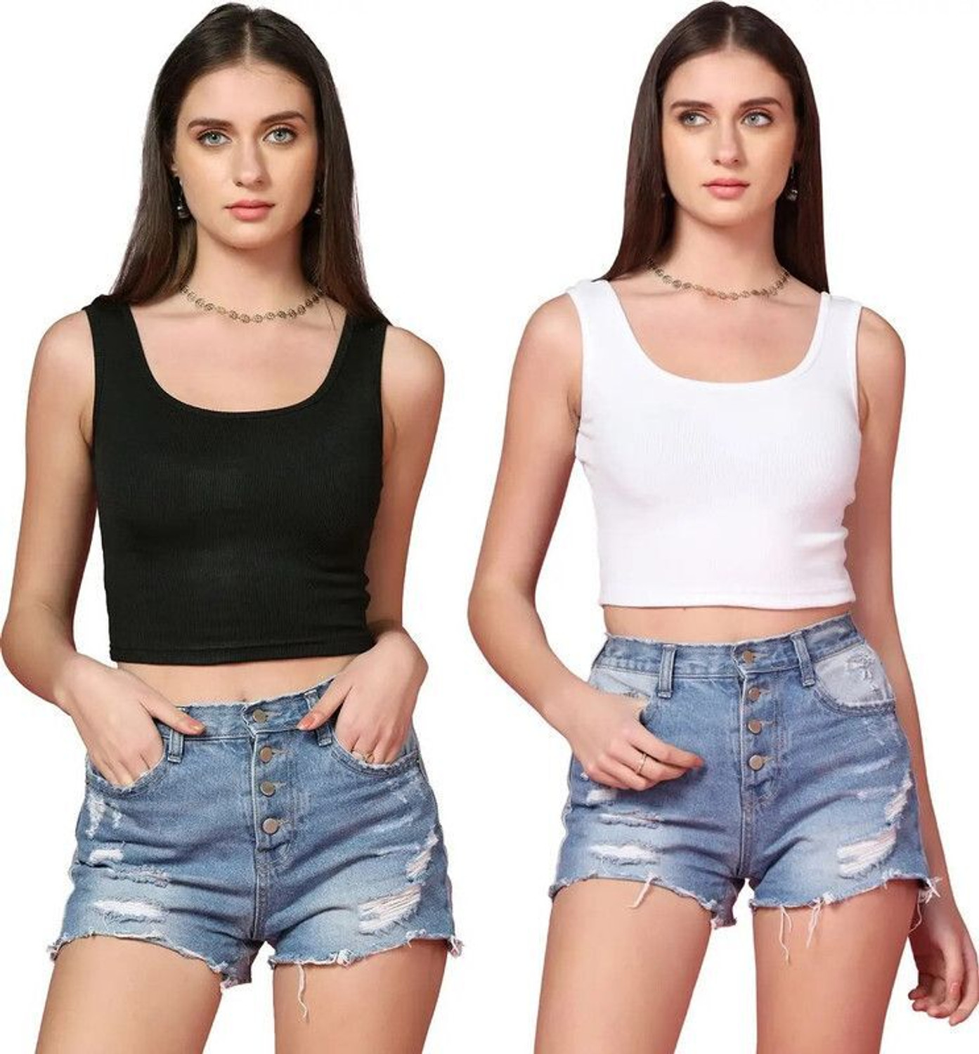 Image of MITSURU Casual Solid Women Black, White Top