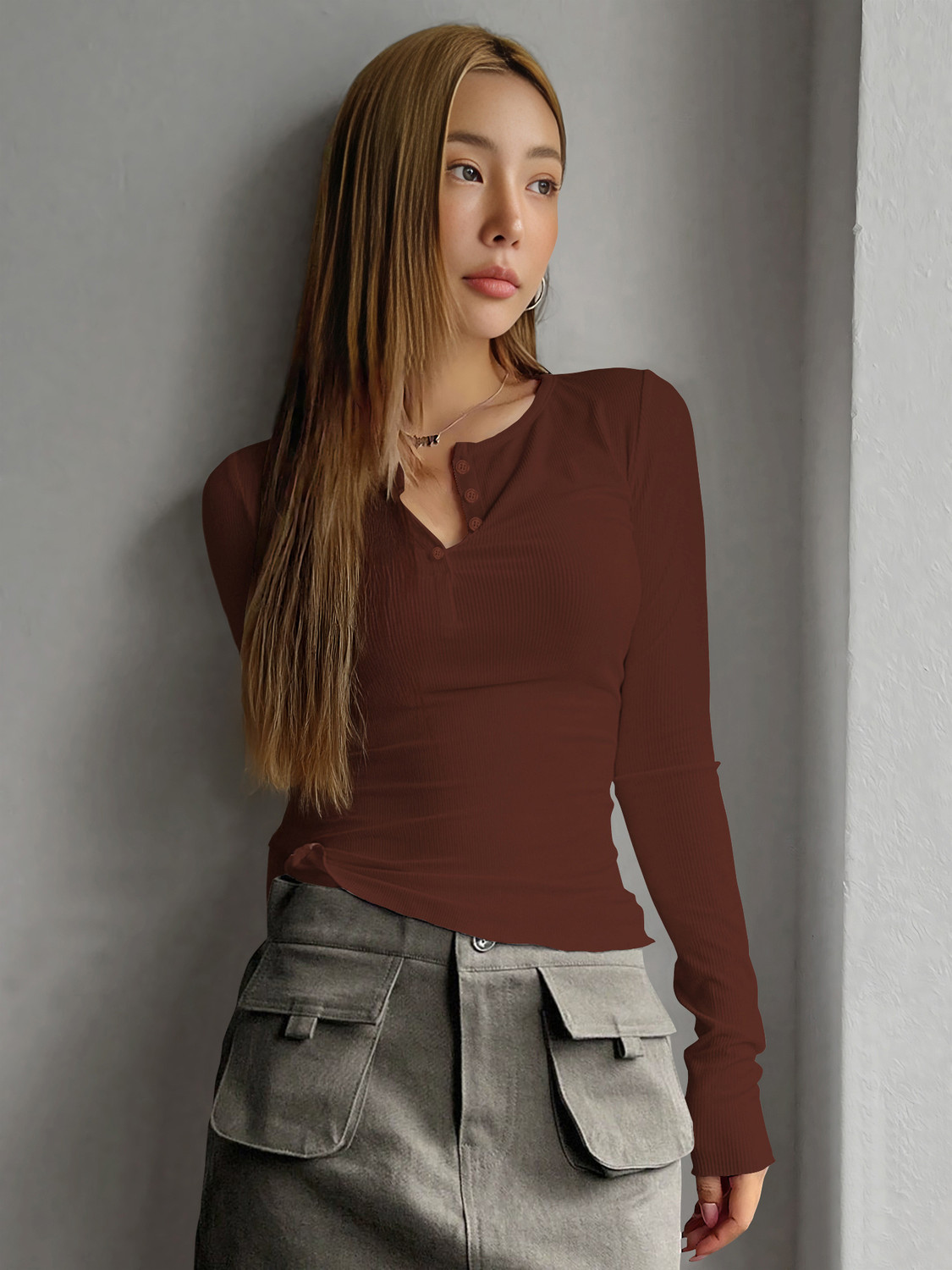 Image of Kashonaa Casual Solid Women Brown Top