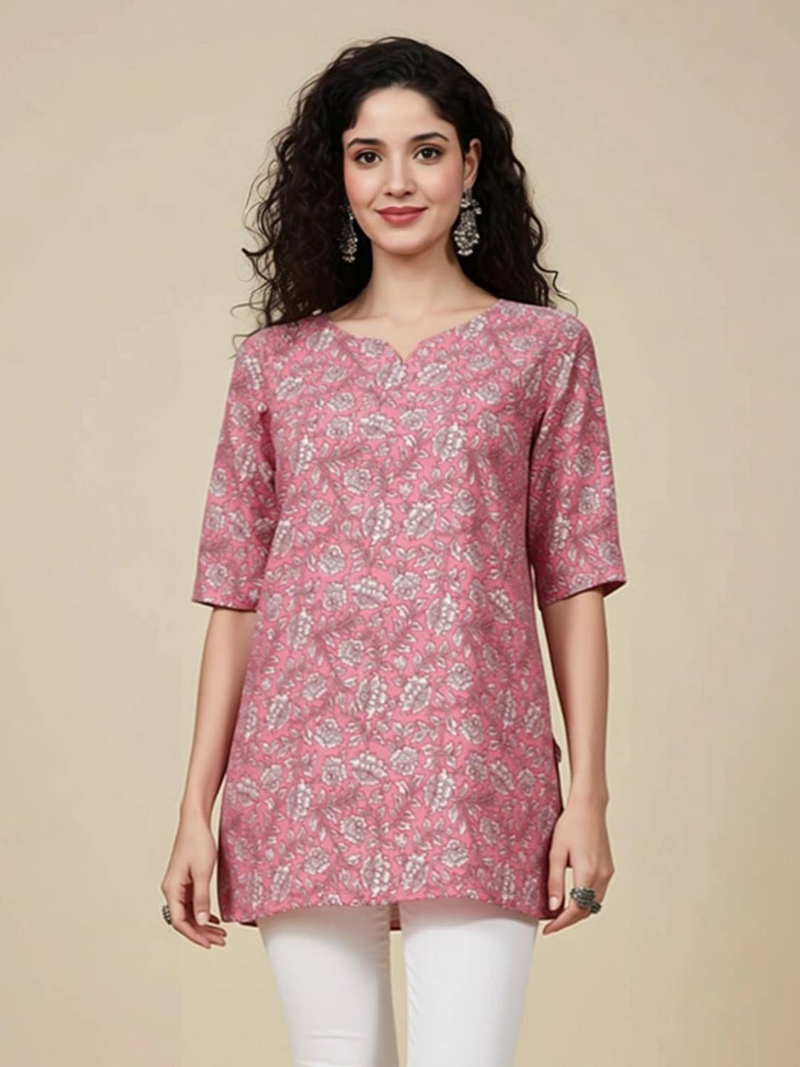 Ethnicbasket Casual Printed Women Pink Top