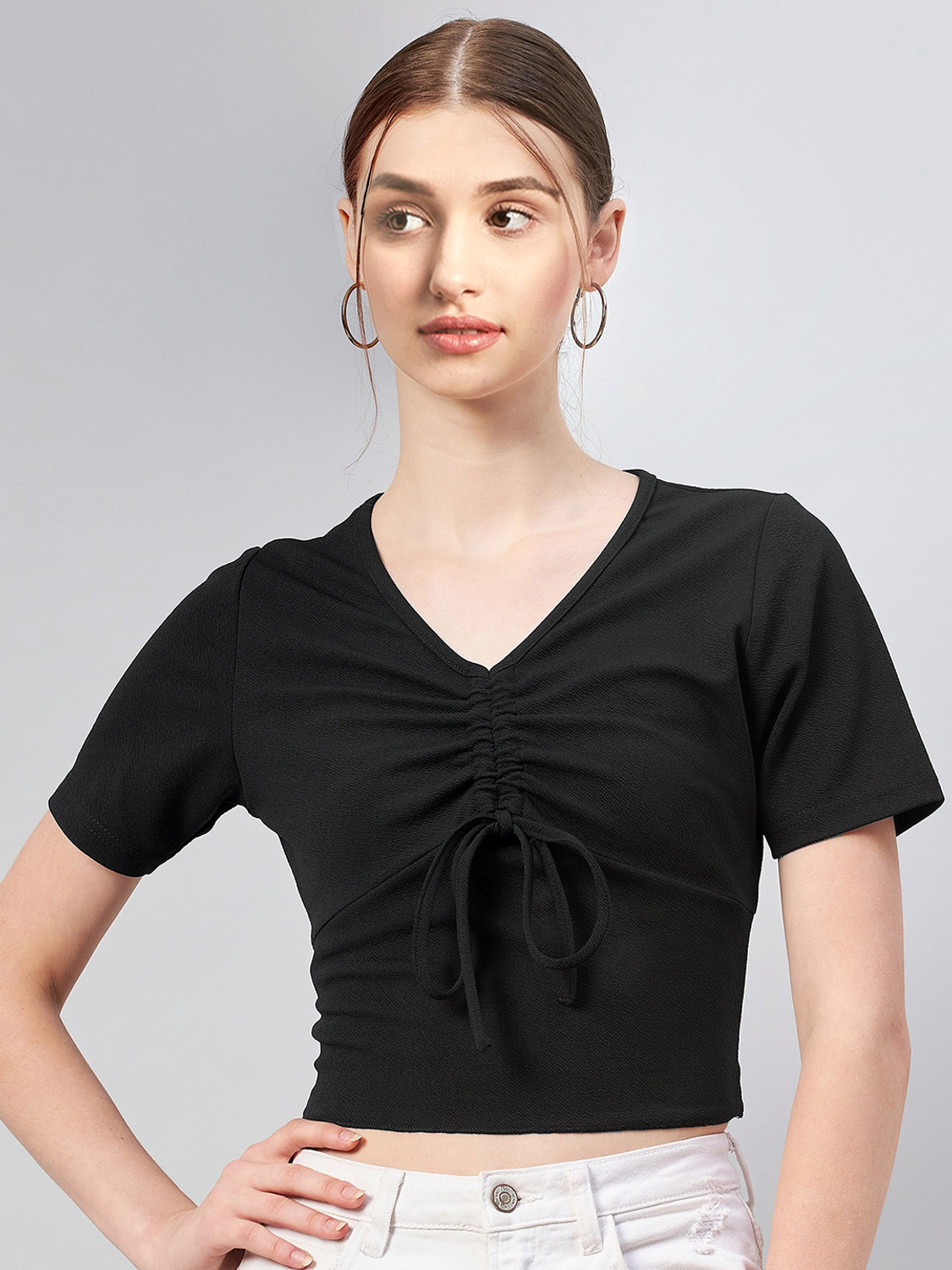 Image of RARE Casual Solid Women Black Top