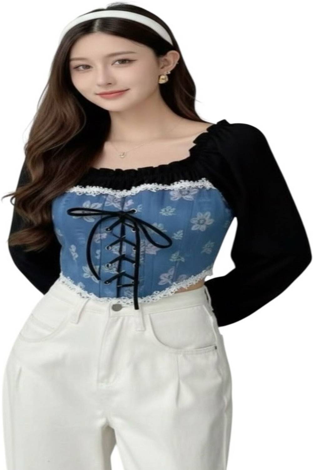 1111 Label Casual Floral Print Women Black Top