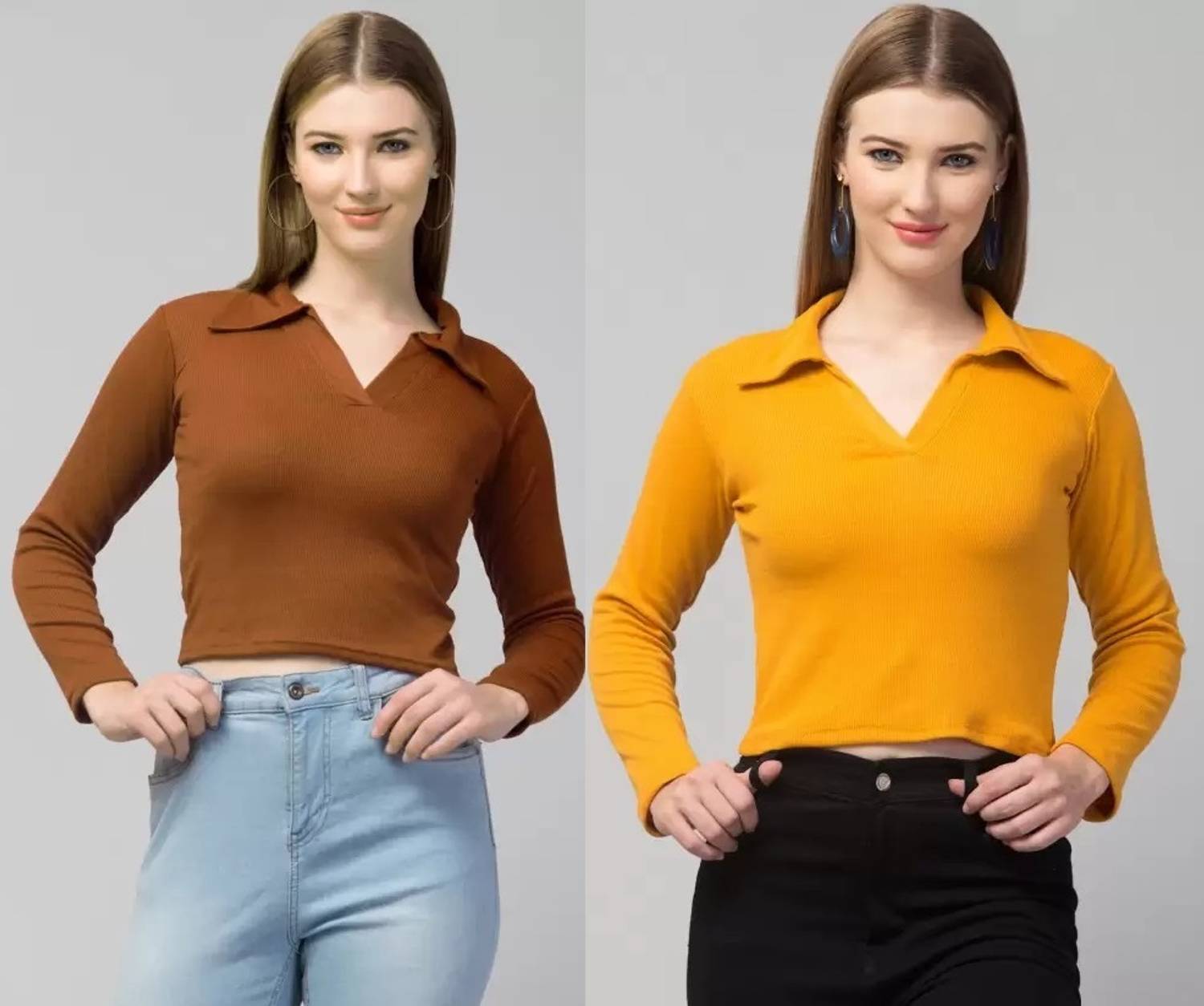 GLADLY Casual Solid Women Brown, Yellow Top