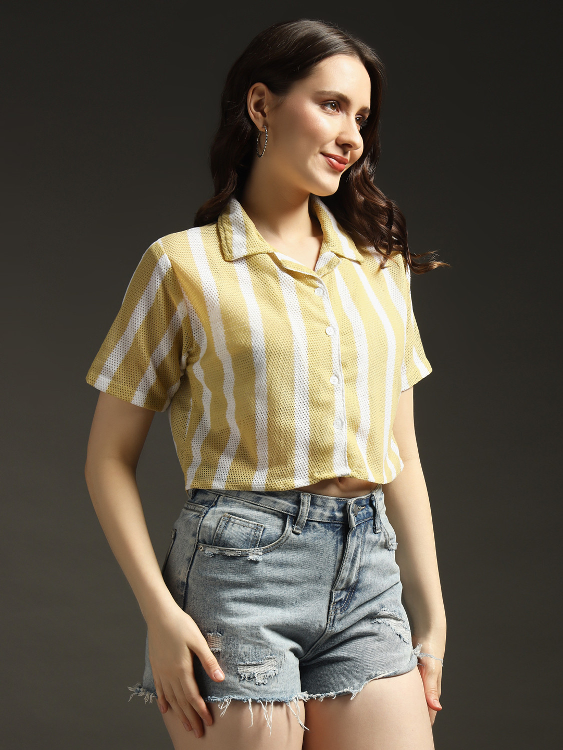 Image of Emeros Casual Striped Women Yellow, White Top