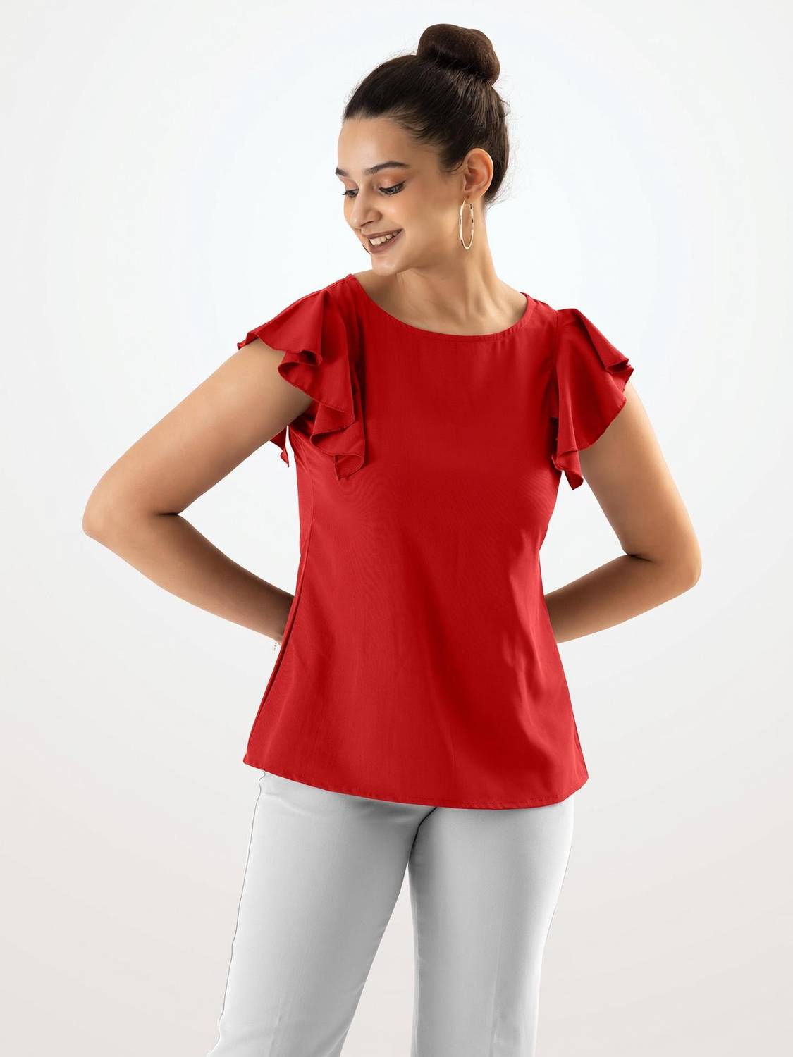 AASK Casual Solid Women Red Top