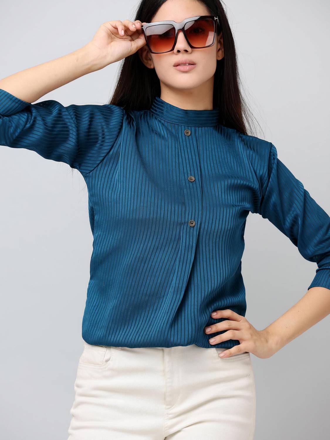 Brucella Casual Striped Women Blue Top