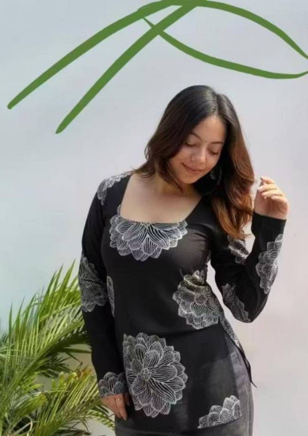 SATITHA Casual Printed, Floral Print, Ethnic Motifs Women Black Top