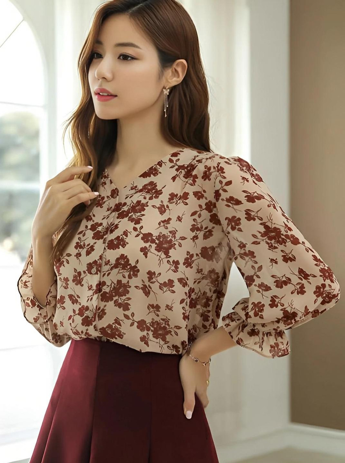 Image of GG Style Casual Printed Women Beige Top
