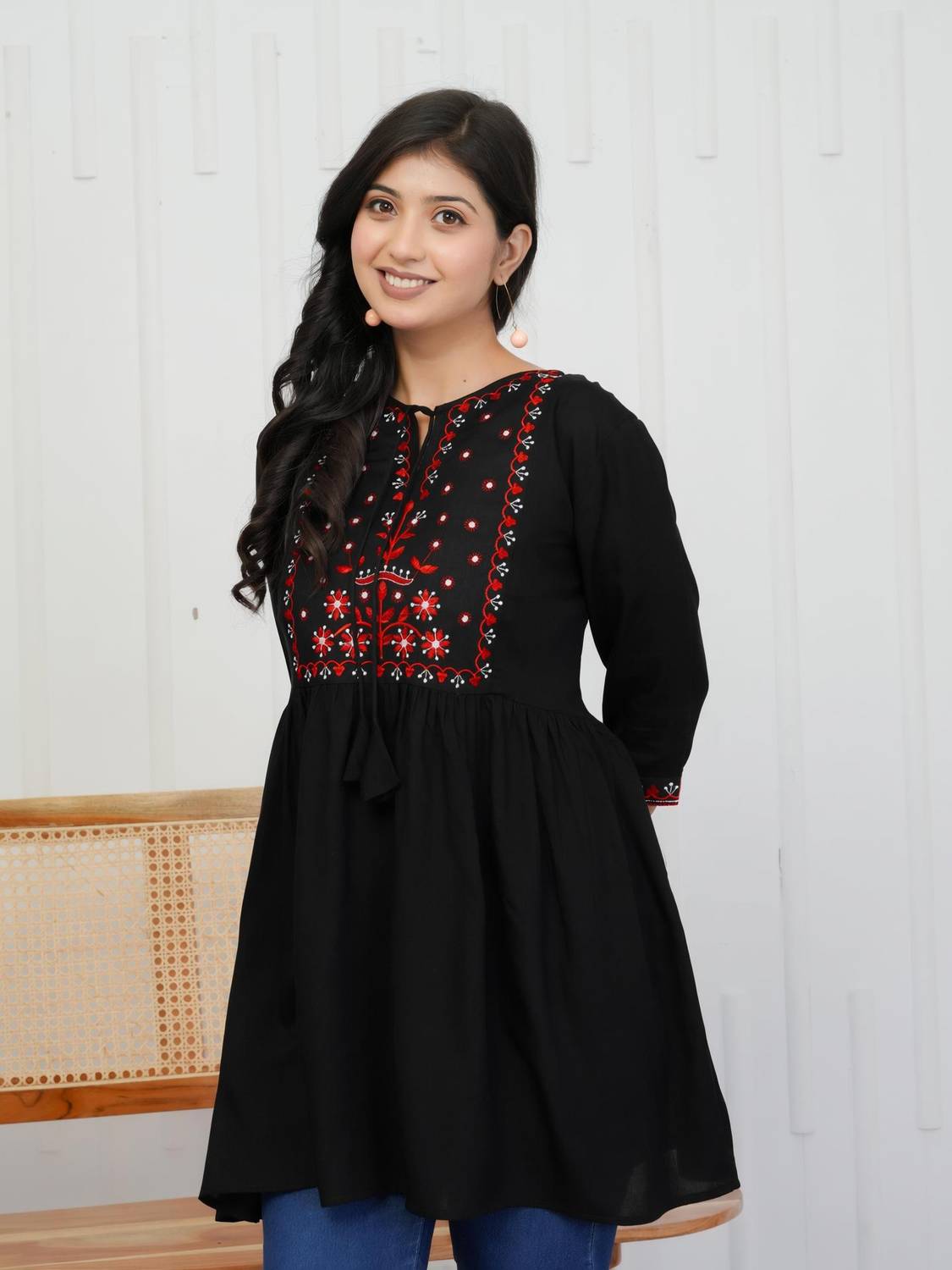 Aalso Party Embroidered Women Black Top