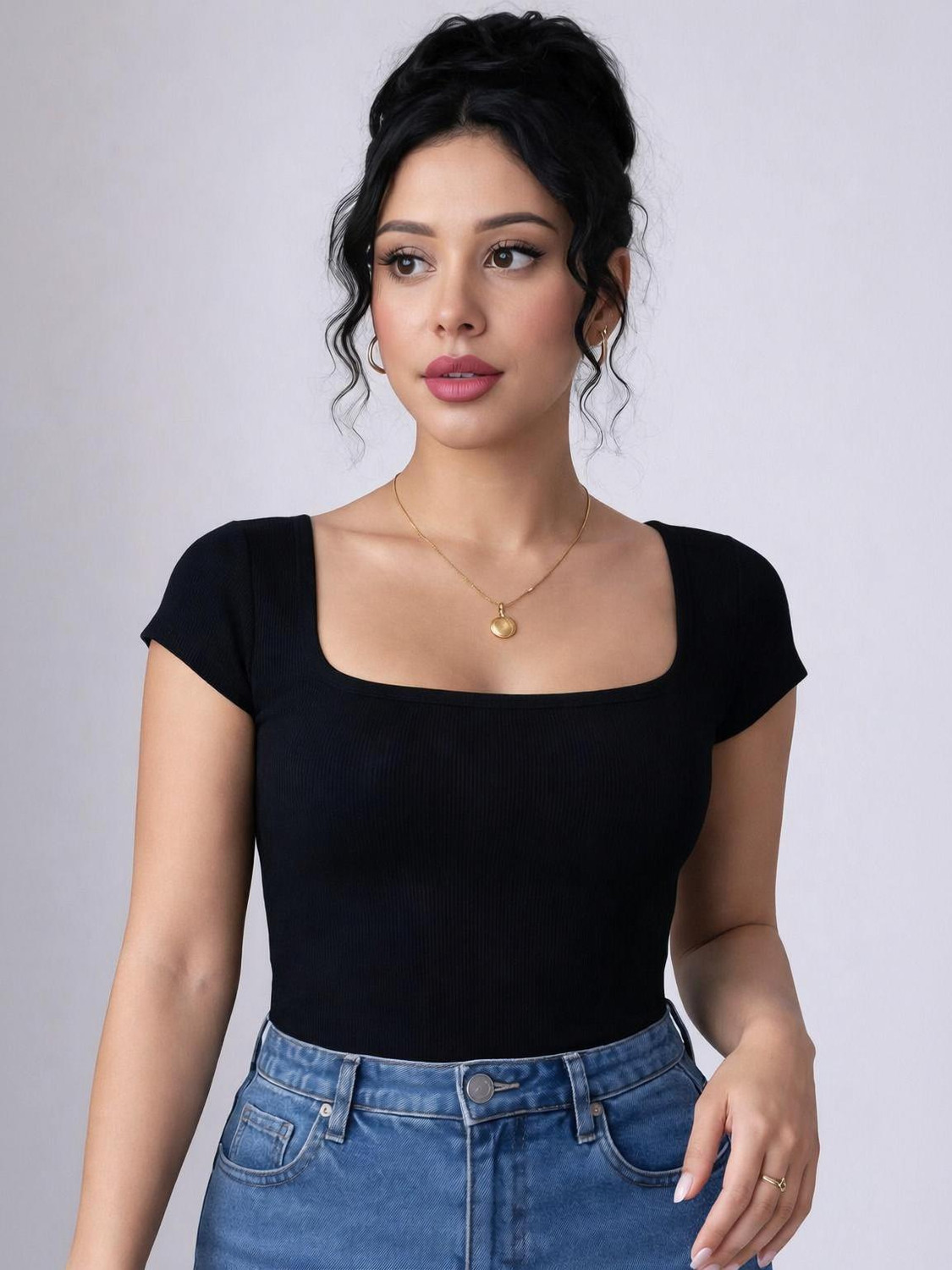 Image of UNGRADUATE TRENDS Casual Solid Women Black Top