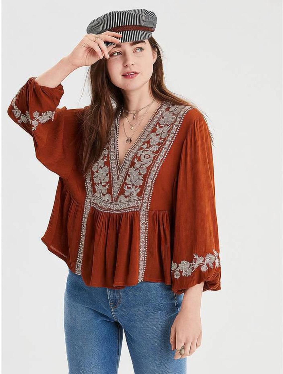 Image of Roadster Party Embroidered Women Brown Top