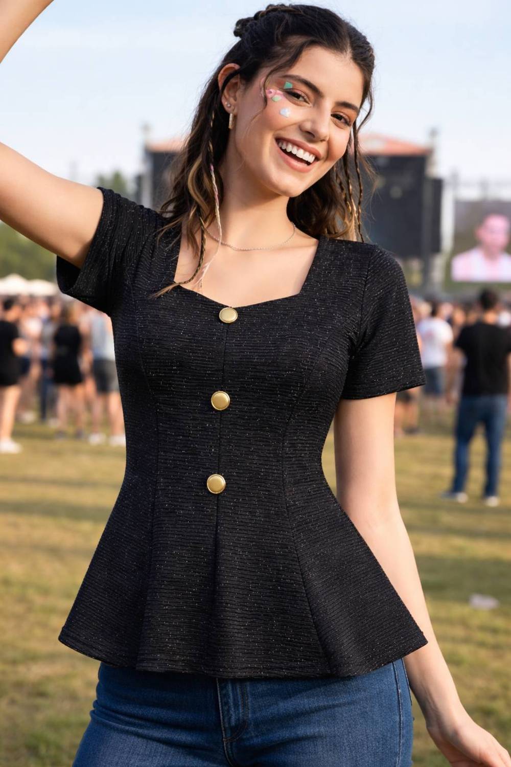 AROD Casual Self Design Women Black Top