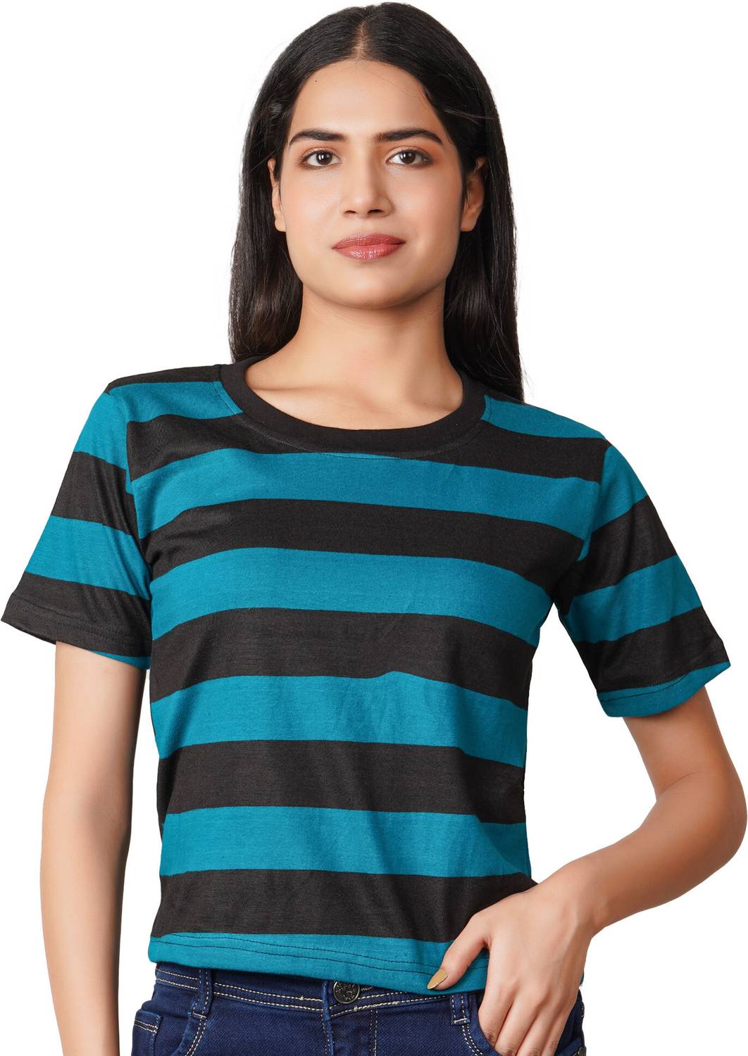 Baeship studio Casual Striped Women Blue, Black Top
