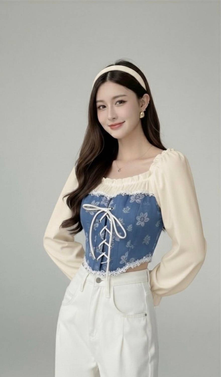 1111 Label Casual Floral Print Women White, Beige Top