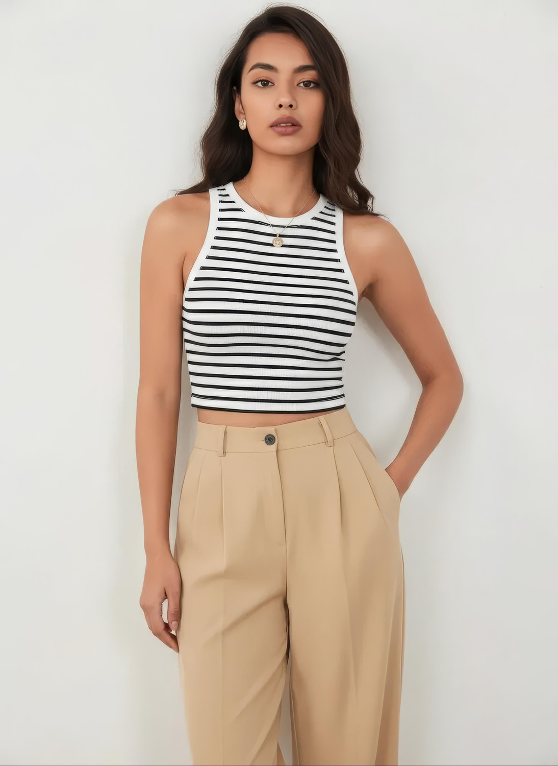 Image of CotiQ Casual Solid Women Black, White Top