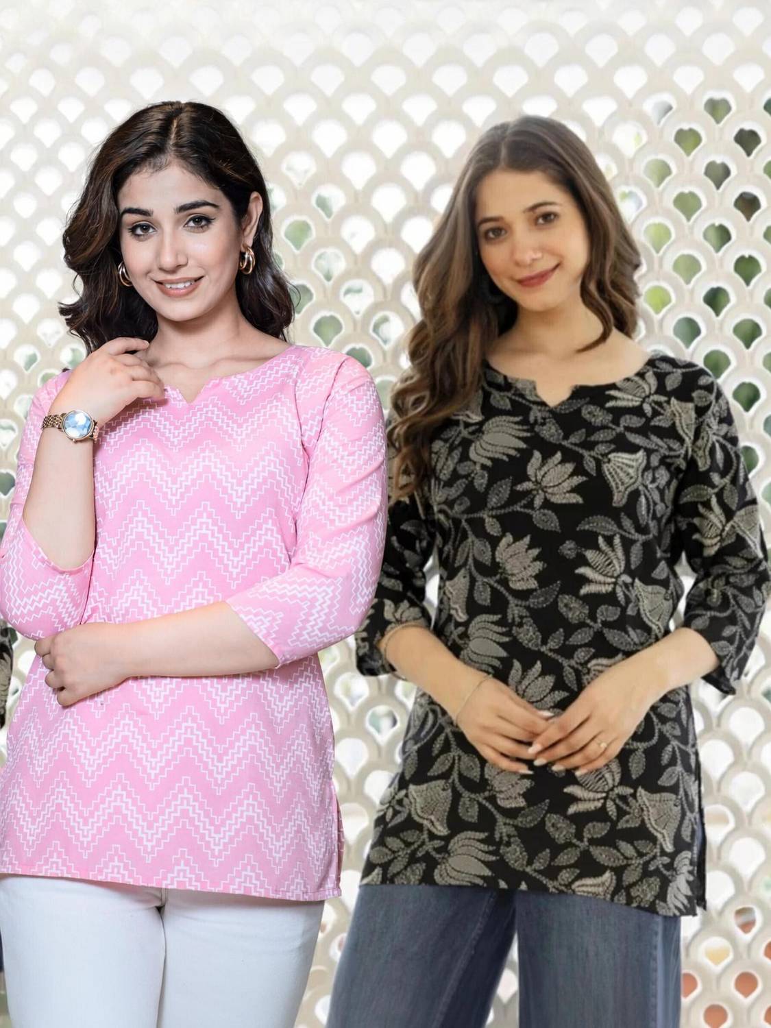 Adnika collection Casual Floral Print Women Pink, Black Top