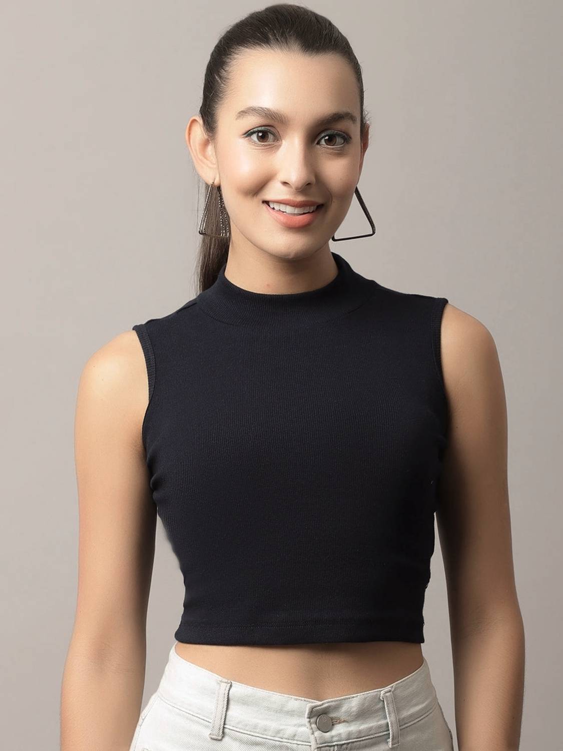 Mitos Casual Solid Women Black Top